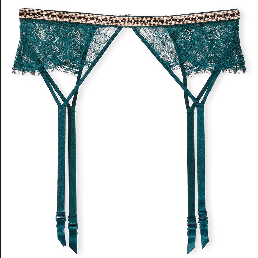 Victoria’s Secret Shine Chain Strap Lace Garter Belt Medium / Large NWT